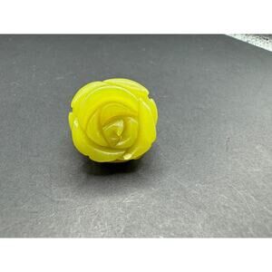 Vintage Yellow Natural Jadeite Jade Rose Flower Statement Cocktail Ring Size 5